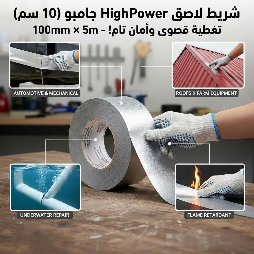 شريط لاصق HighPower جامبو (10 سم) تغطية قصوى وأمان تام! | 100mm Butyl Waterproof Tape